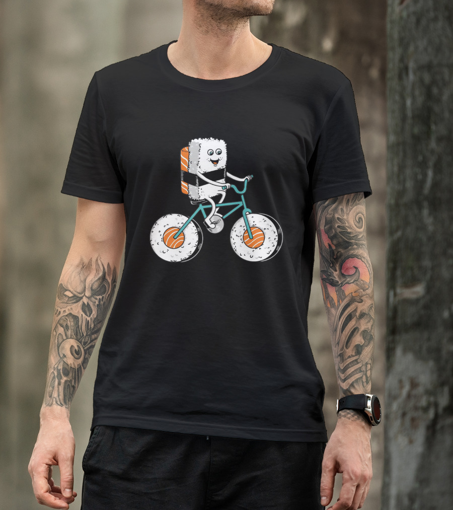 Sushi Roll Riding Bicycle With Sushi Wheels T-Shirt