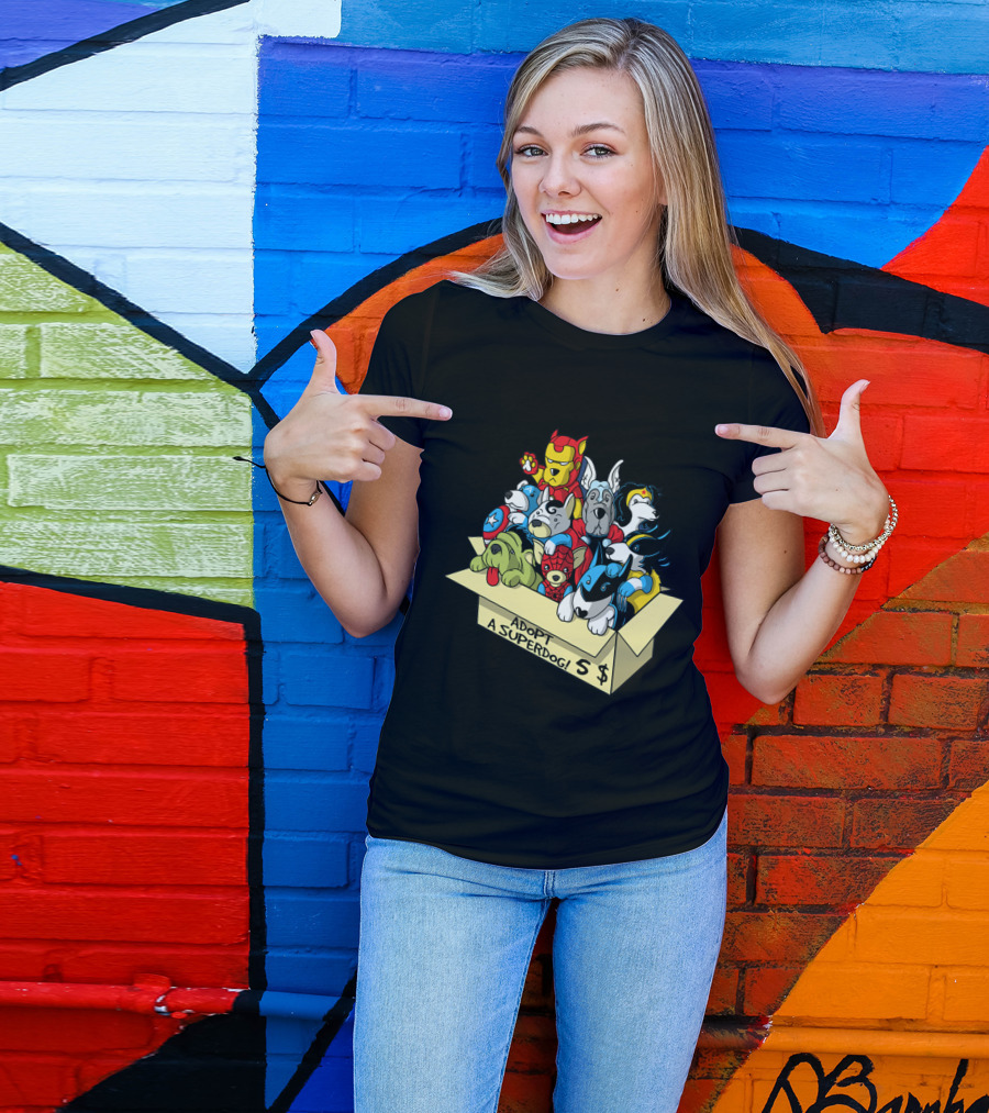 Adopt A Superdog Hero Box With $5 Avengers And Justice League Canine Cosplay T-Shirt