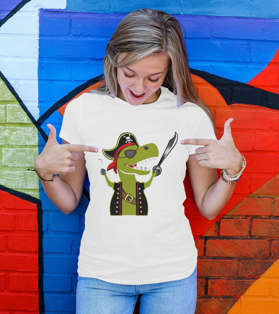 Pirate Dinosaur With Hook And Sword T-Shirt