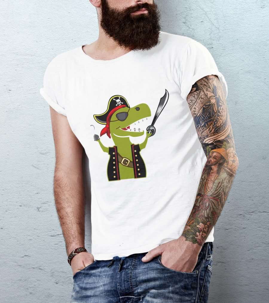Pirate Dinosaur With Hook And Sword T-Shirt