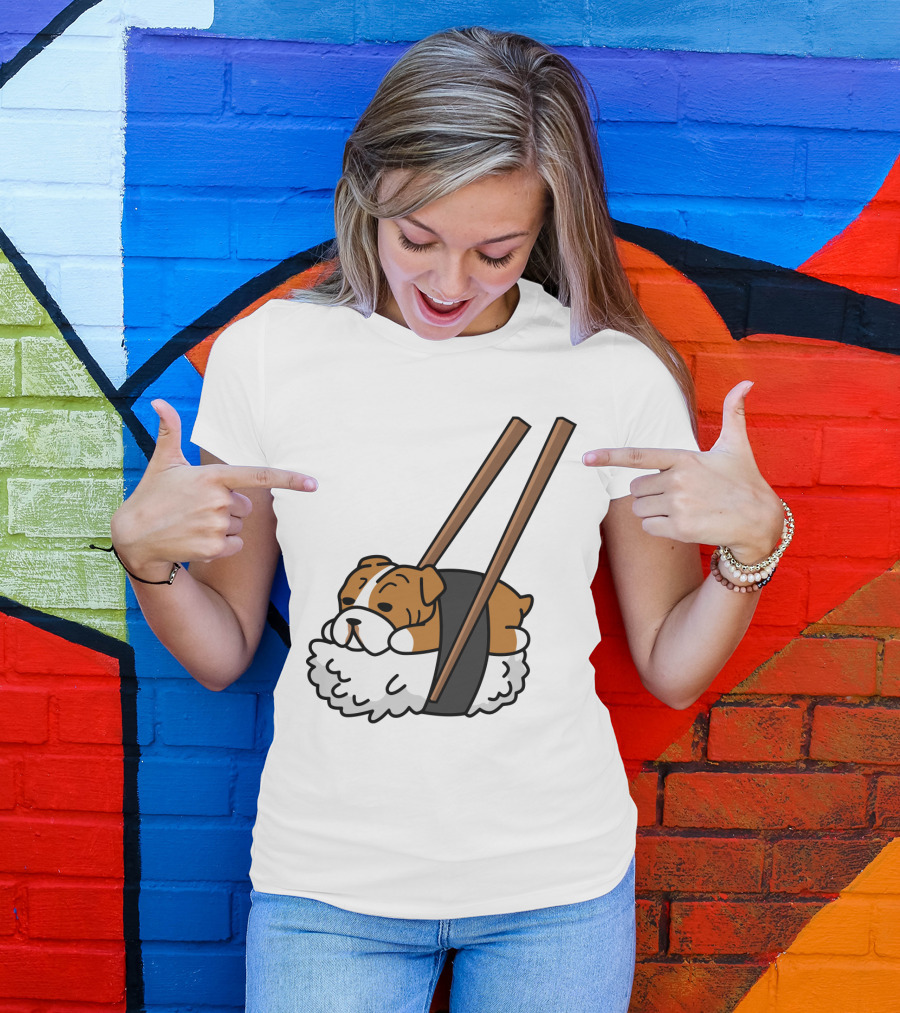 Pugsushi Funny Pug Dog Sushi Roll With Chopsticks T-Shirt