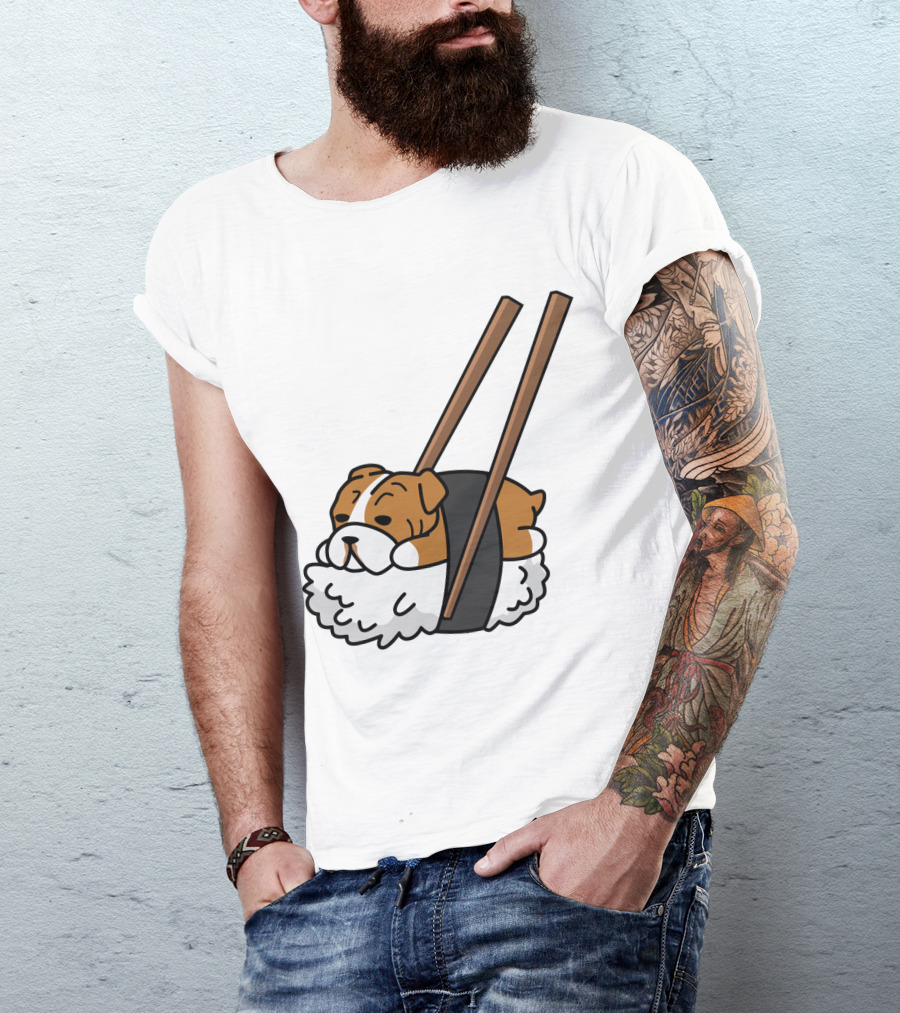 Pugsushi Funny Pug Dog Sushi Roll With Chopsticks T-Shirt