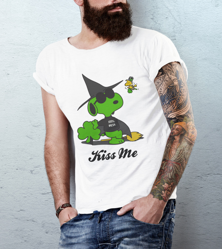 Snoopy Kiss Me 100% Irish St Patrick's Day Wizard Woodstock T-Shirt