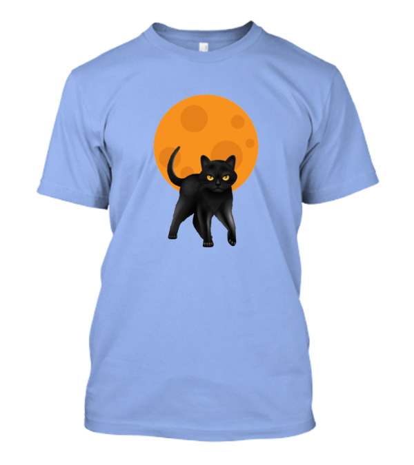 Scary Halloween Black Cat With Full Moon Backdrop T-Shirt