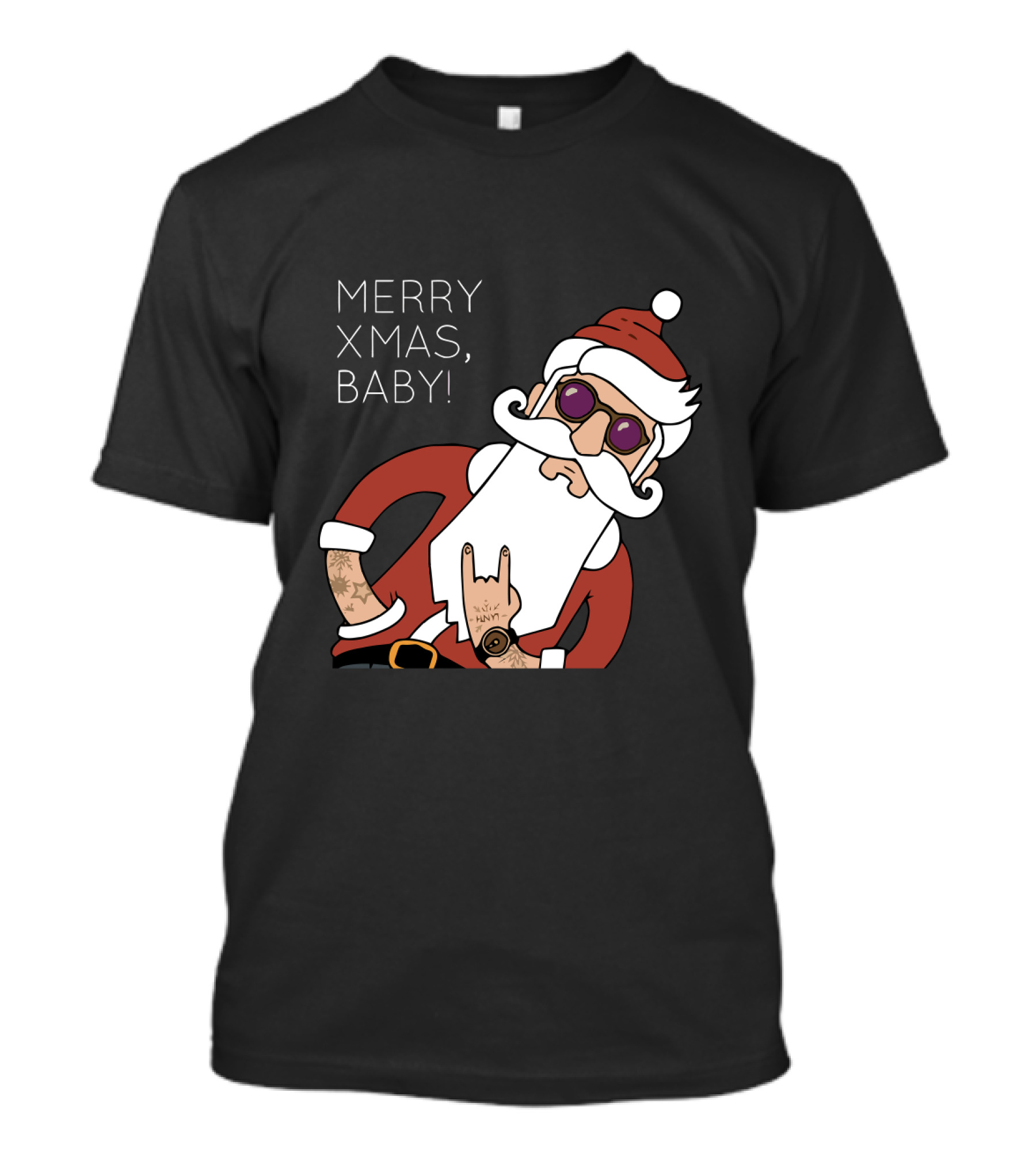 MERRY XMAS BABY SANTA WITH TATTOOS AND SUNGLASSES T-Shirt