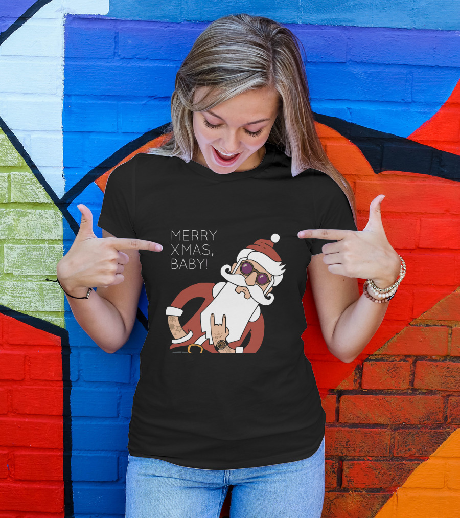 MERRY XMAS BABY SANTA WITH TATTOOS AND SUNGLASSES T-Shirt