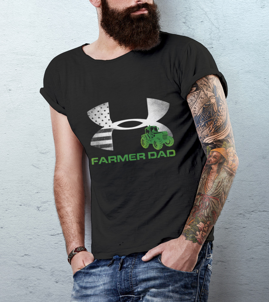 Farmer Dad Tractor American Flag Under Armour T-Shirt