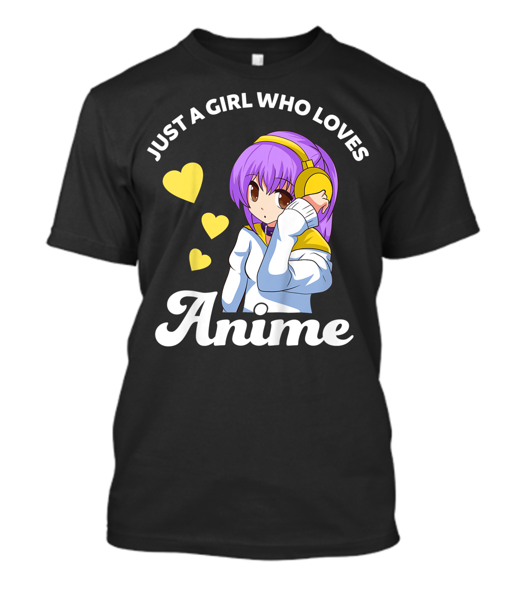 Just A Girl Who Loves Anime Manga Anime Anime Headphones Girl With Hearts T-Shirt