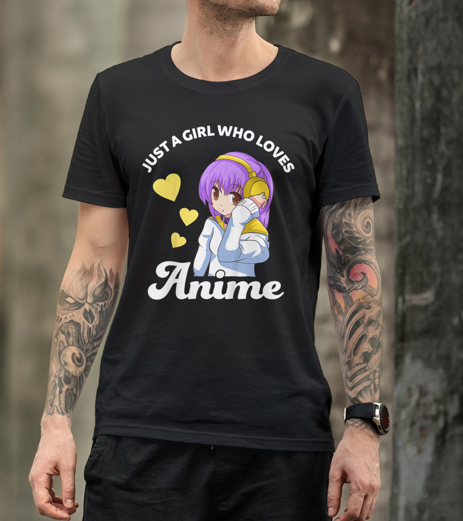 Just A Girl Who Loves Anime Manga Anime Anime Headphones Girl With Hearts T-Shirt