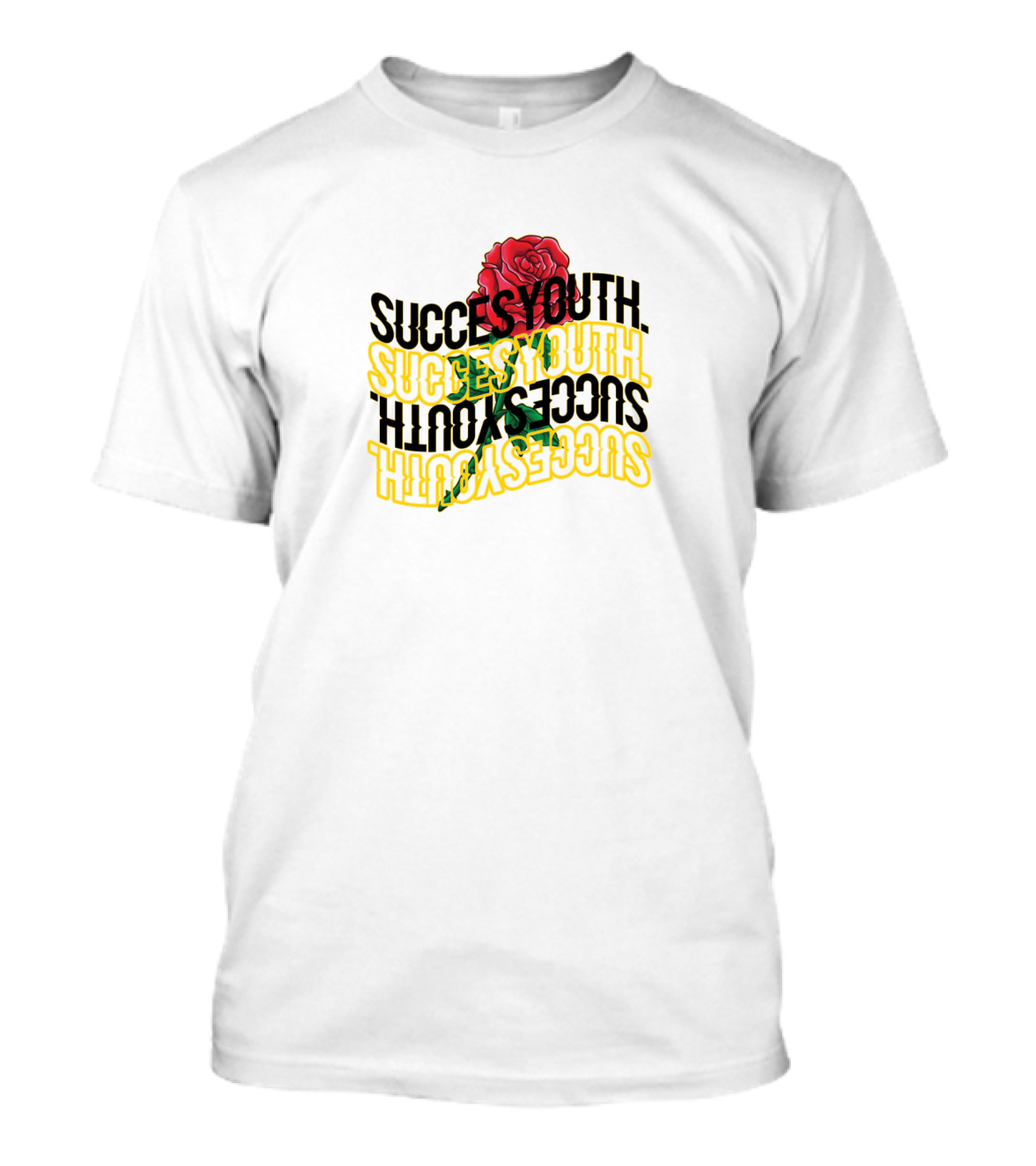 SUCCES YOUTH Rose Overlay Bold Typography T-Shirt