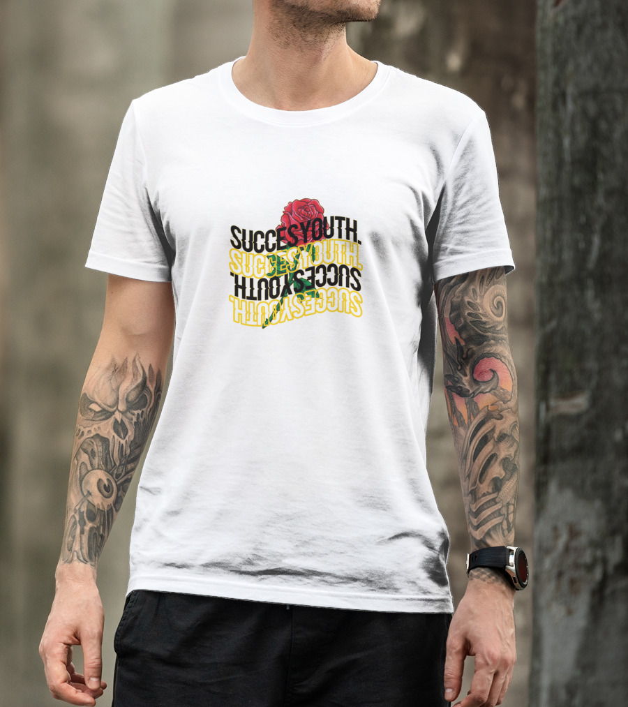 SUCCES YOUTH Rose Overlay Bold Typography T-Shirt