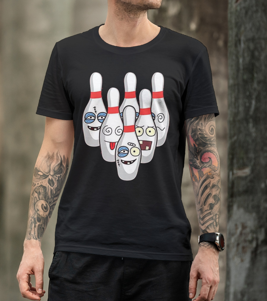 Beat Up Bowling Pins Cute Duckpins Funny Faces T-Shirt