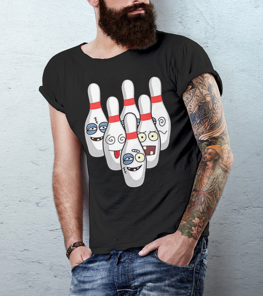 Beat Up Bowling Pins Cute Duckpins Funny Faces T-Shirt