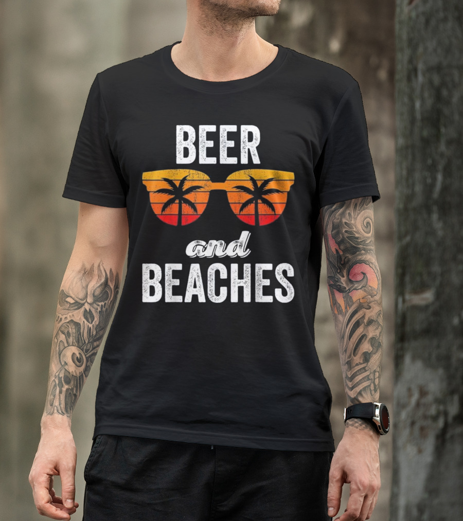 Beer And Beaches Sunset Palm Sunglasses Tank T-Shirt