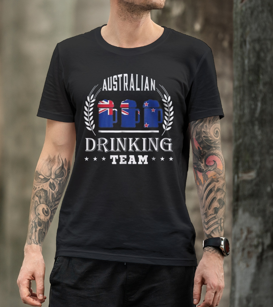 Australian Drinking Team Beer Mugs With Australian And New Zealand Flags T-Shirt