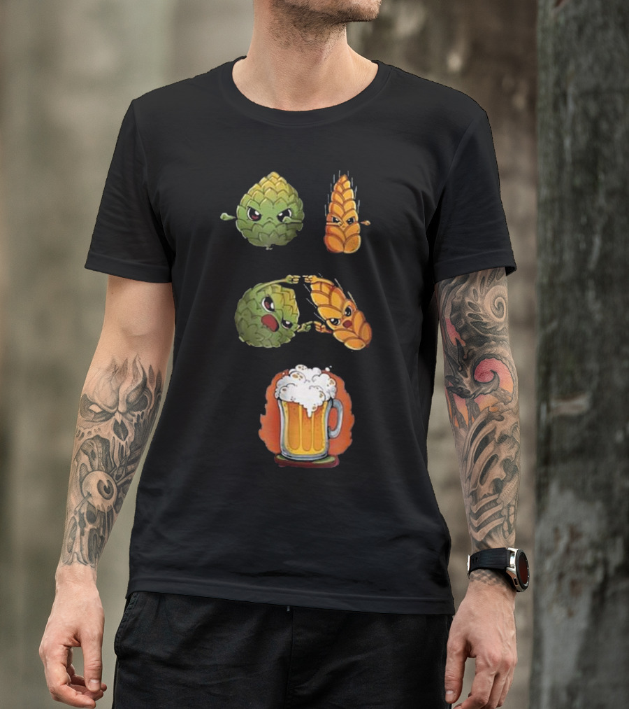Hops And Barley Fusion Creating Cartoon Beer Mug T-Shirt