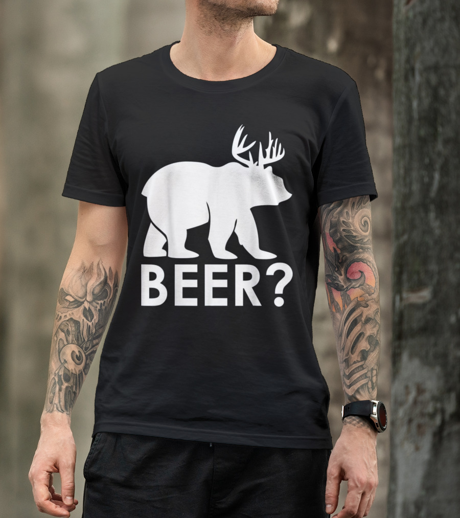 Beer Bear Deer With Antler Question Mark T-Shirt