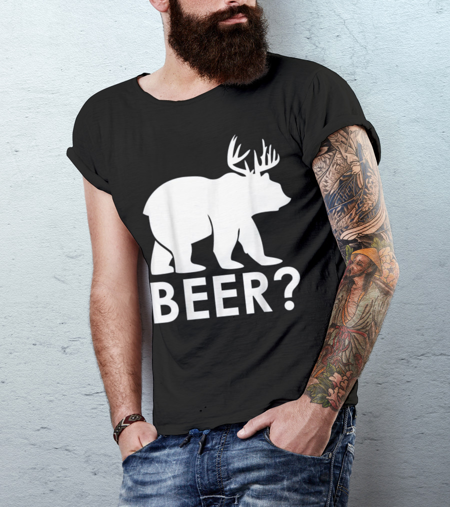 Beer Bear Deer With Antler Question Mark T-Shirt