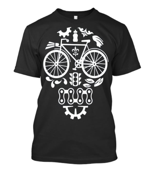 Humorous Cycling Skull With Bicycle Motif And Chain Design Elements T-Shirt