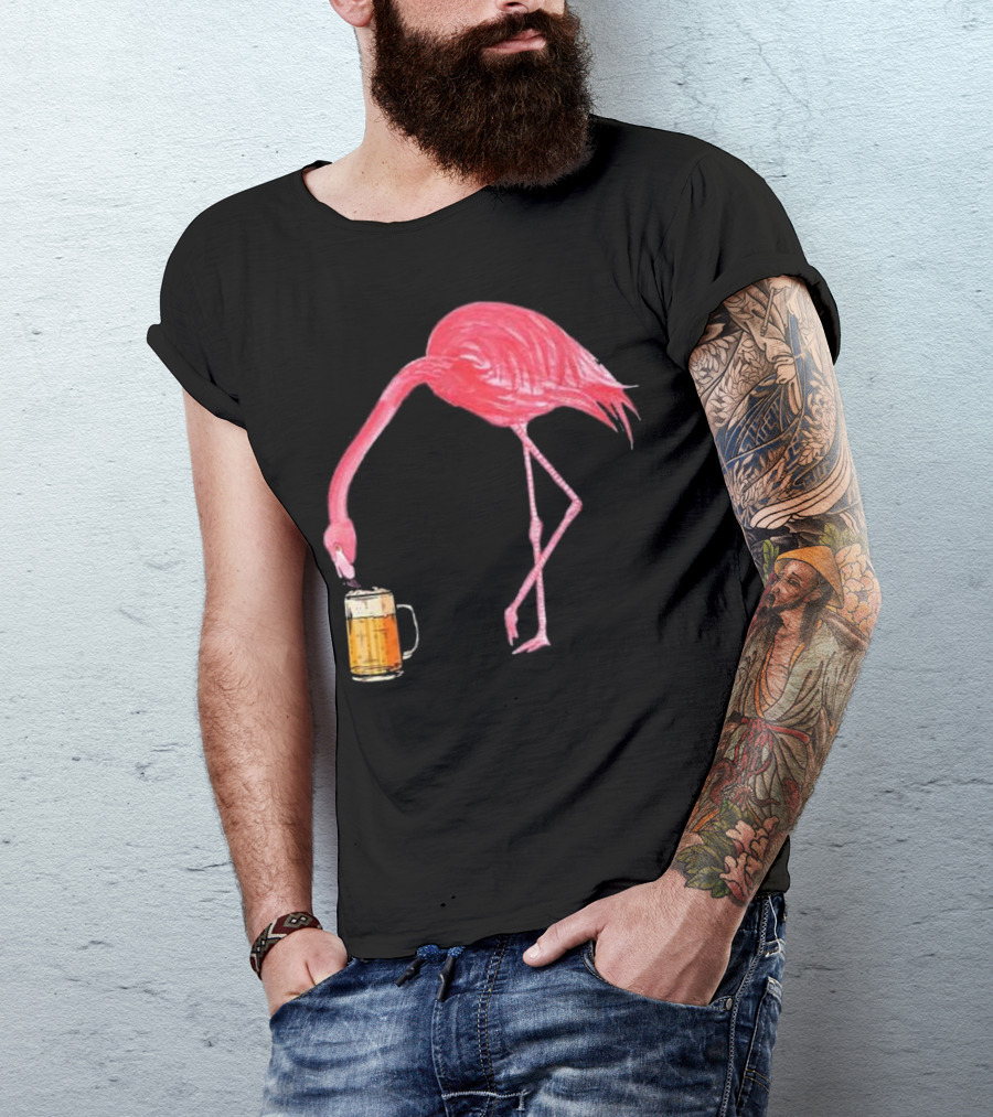 Flamingo Sipping Beer Lovers Mug T-Shirt