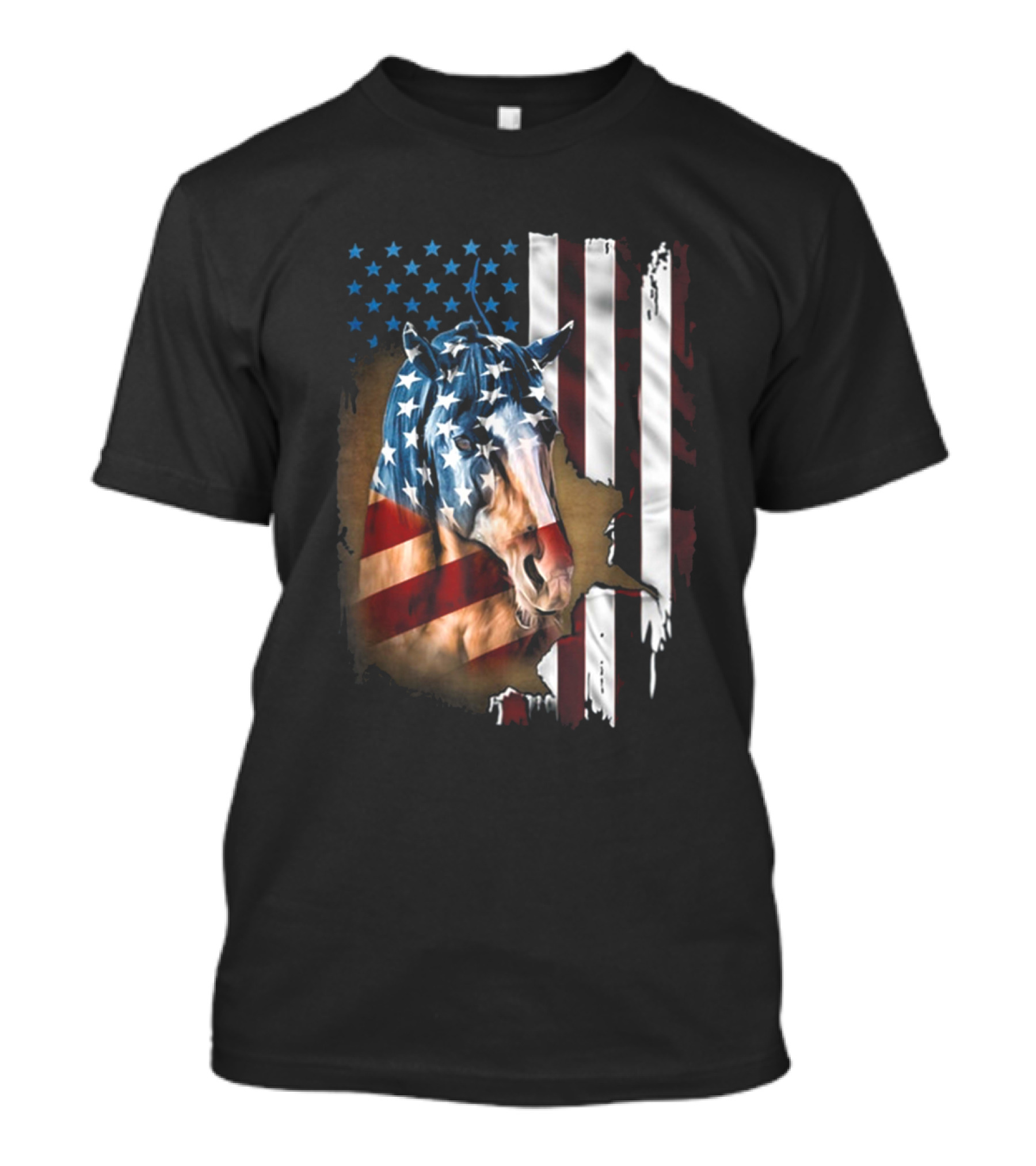 American Flag Horse Portrait Patriotic Family Humor T-Shirt
