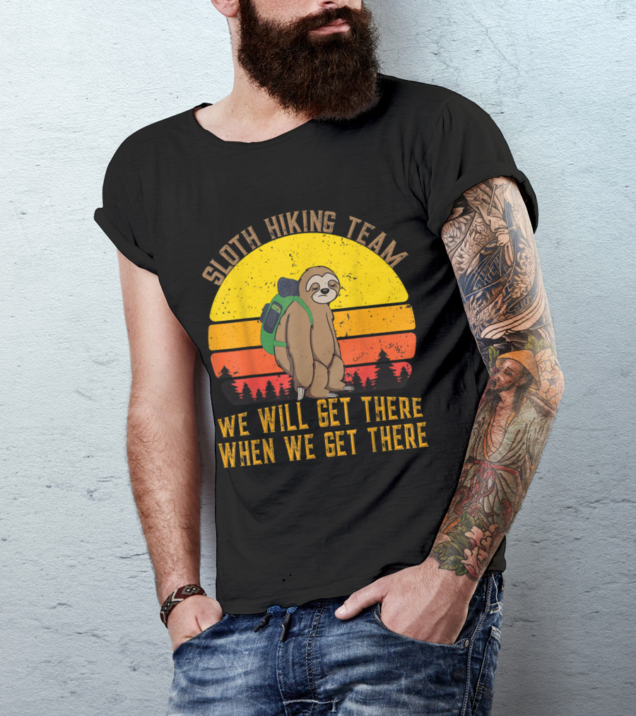 Sloth Hiking Team Vintage Sunset We Will Get There When We Get There T-Shirt