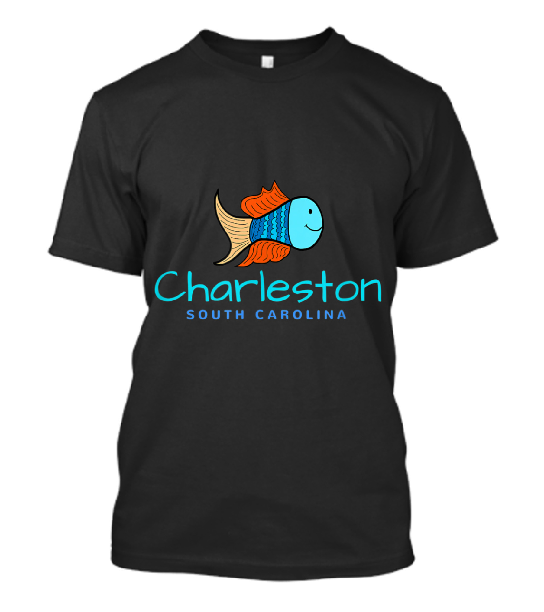 Charleston South Carolina Fun Fish Souvenir Bright Blue And Orange T-Shirt