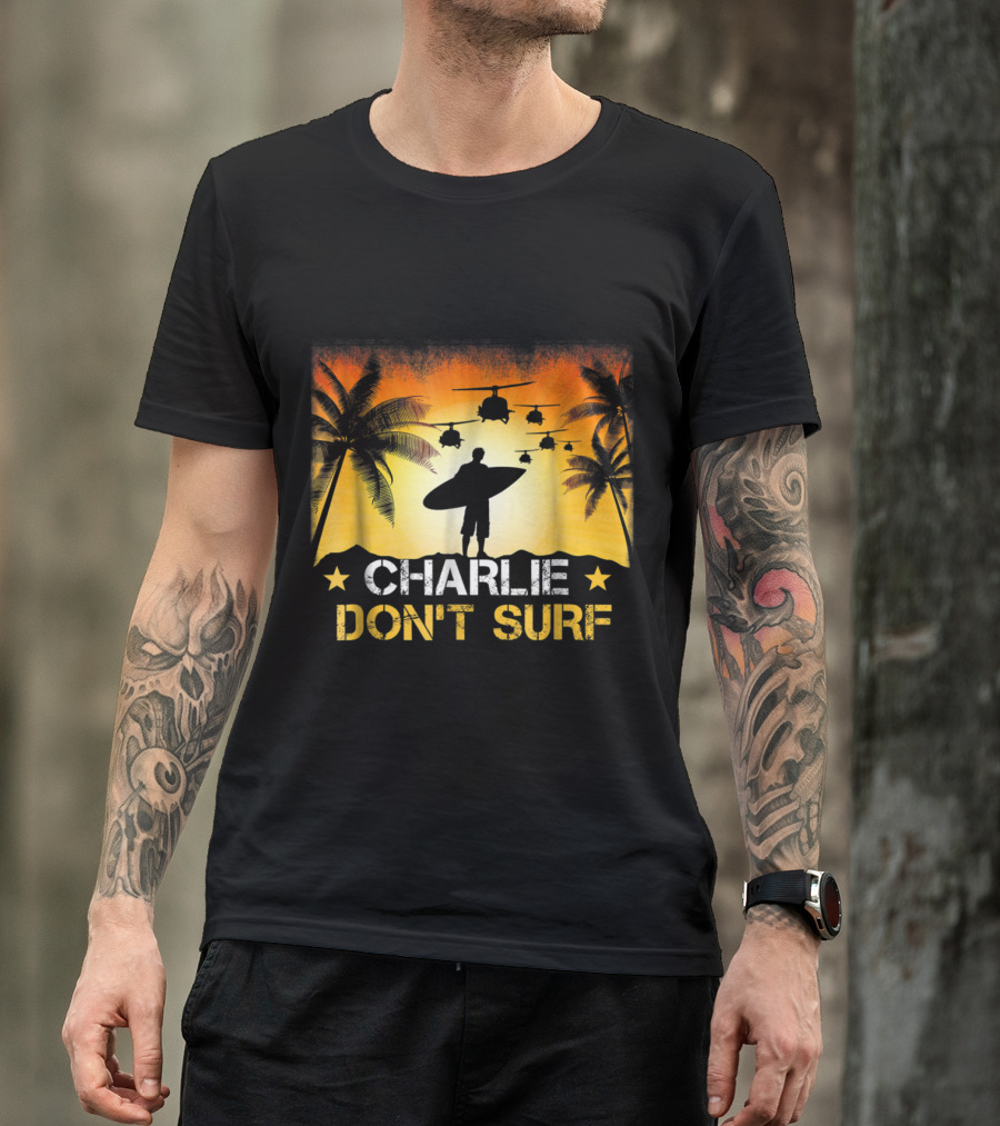 Apocalypse Now Charlie Don't Surf Vietnam War Helicopters Tropical Sunset T-Shirt