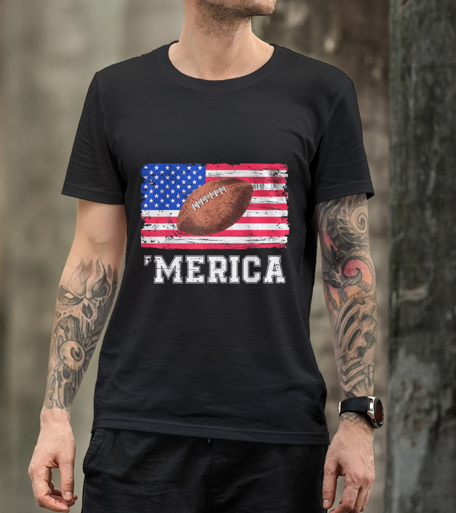 'Merica Football American Flag Grunge T-Shirt