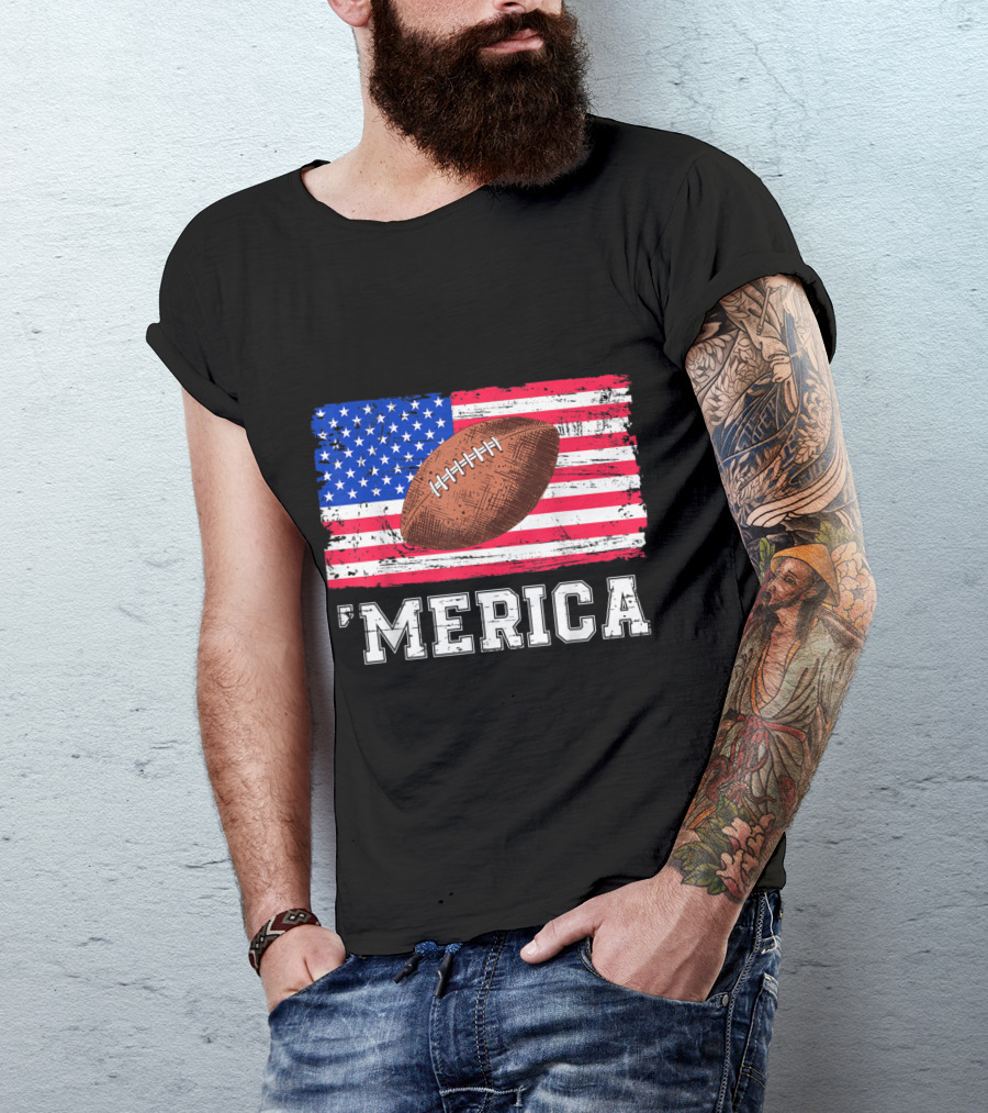 'Merica Football American Flag Grunge T-Shirt