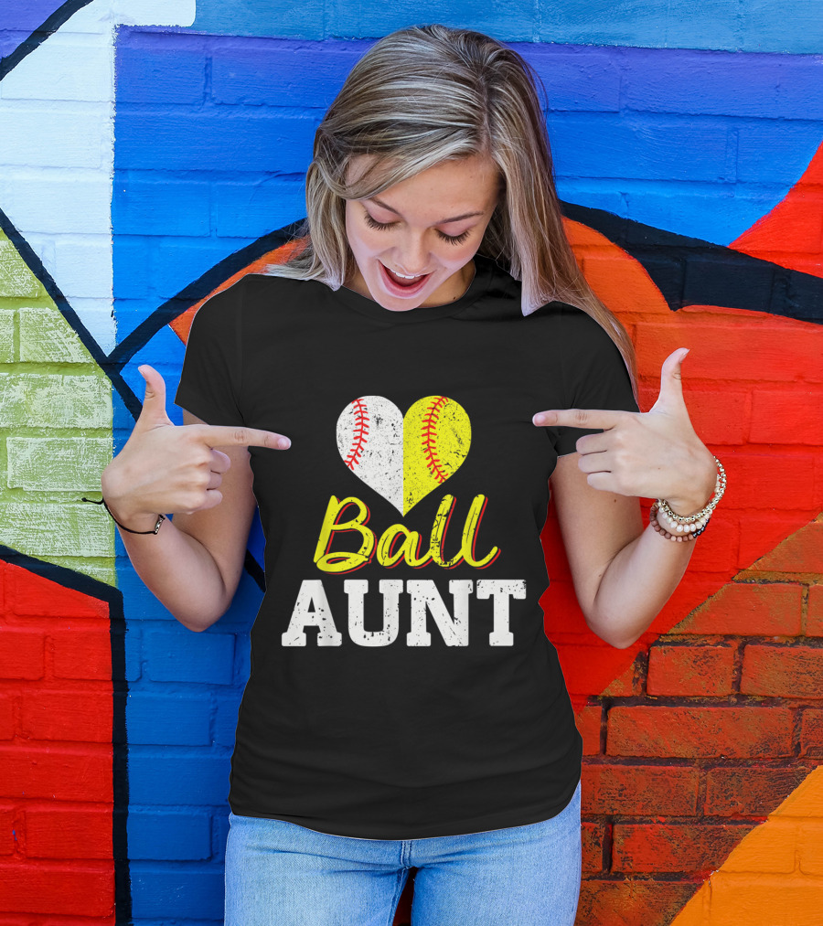 Ball Heart Baseball Softball Aunt Mot T-Shirt