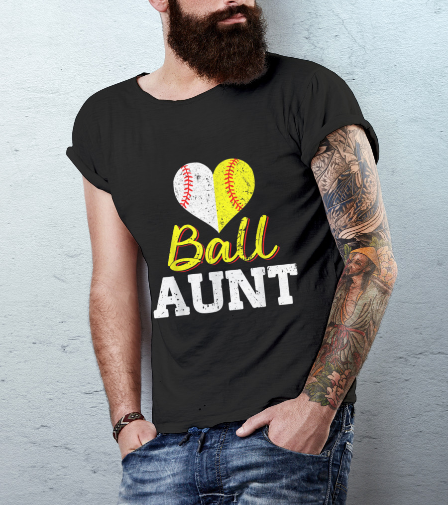 Ball Heart Baseball Softball Aunt Mot T-Shirt
