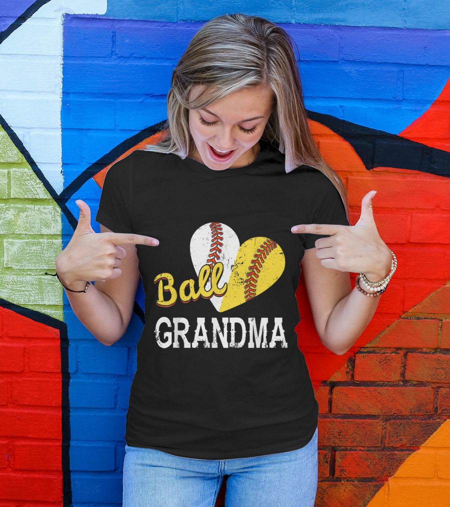 Ball Heart Grandma Baseball Softball T-Shirt