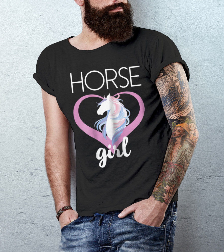 Horse Girl Pink Heart Shaped Horse Lover T-Shirt