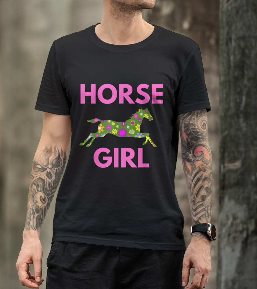 Horse Girl Floral Patterned Horse T-Shirt