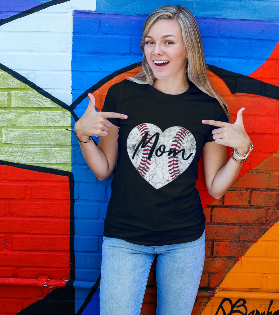 Mom Baseball Softball Heart T-Shirt