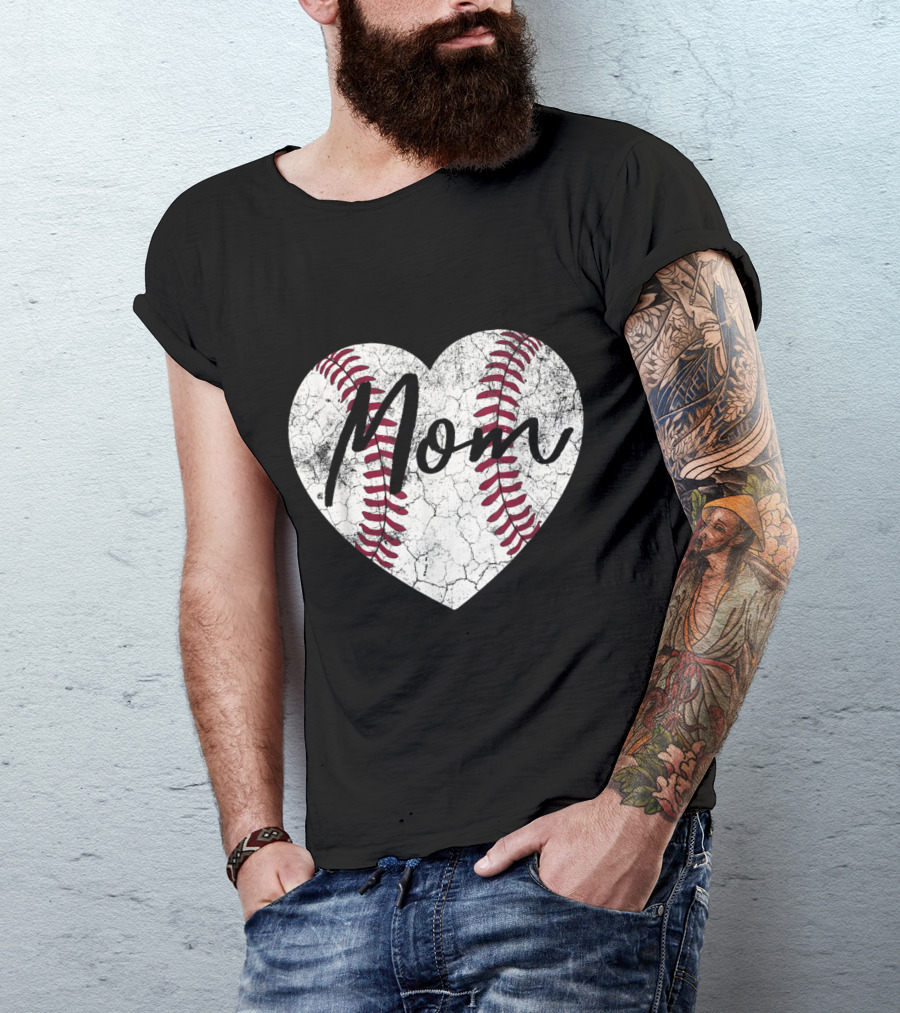Mom Baseball Softball Heart T-Shirt