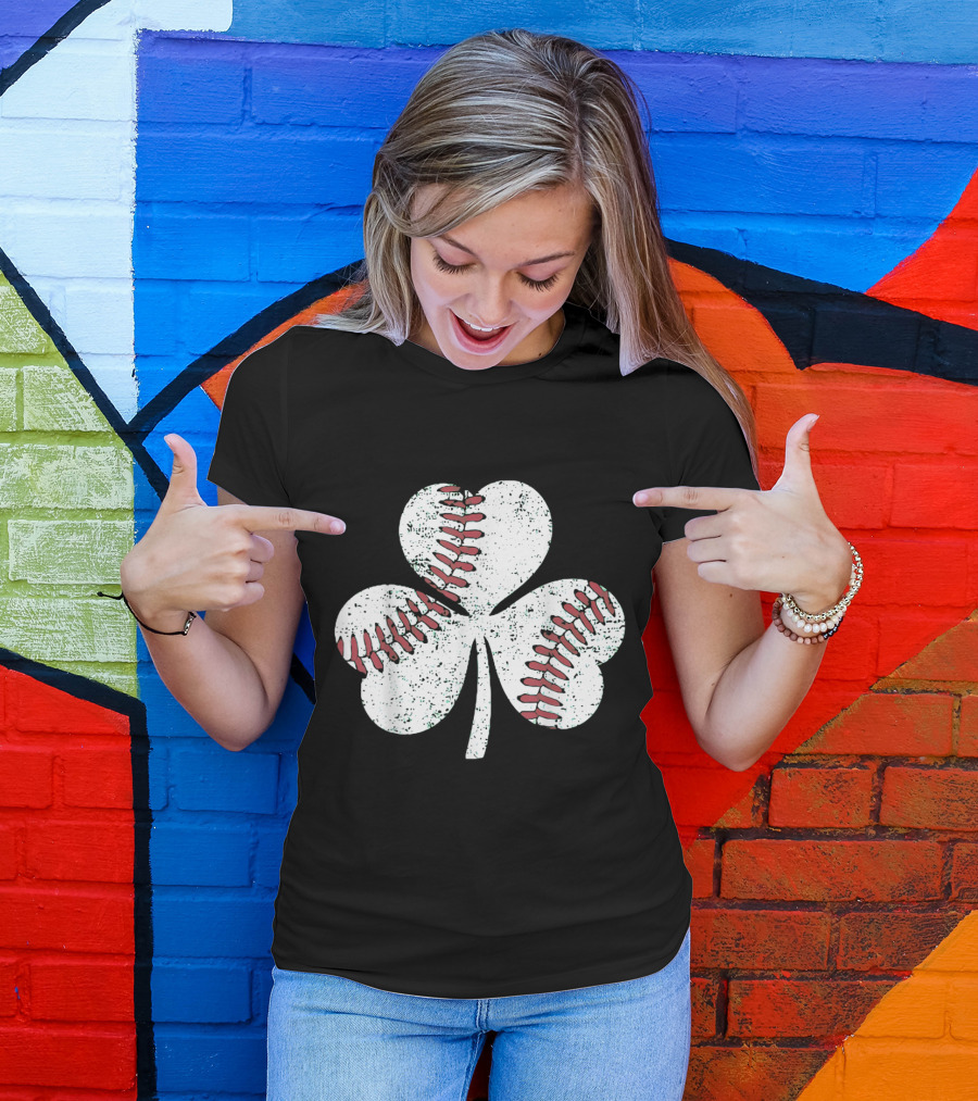 Clover Baseball Stitching Icon Symbolizing Sport And Luck T-Shirt