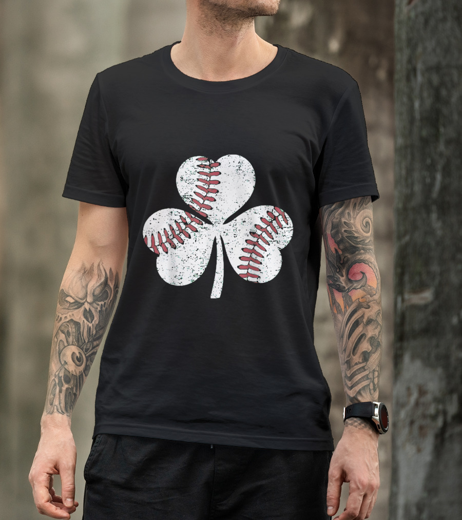 Clover Baseball Stitching Icon Symbolizing Sport And Luck T-Shirt