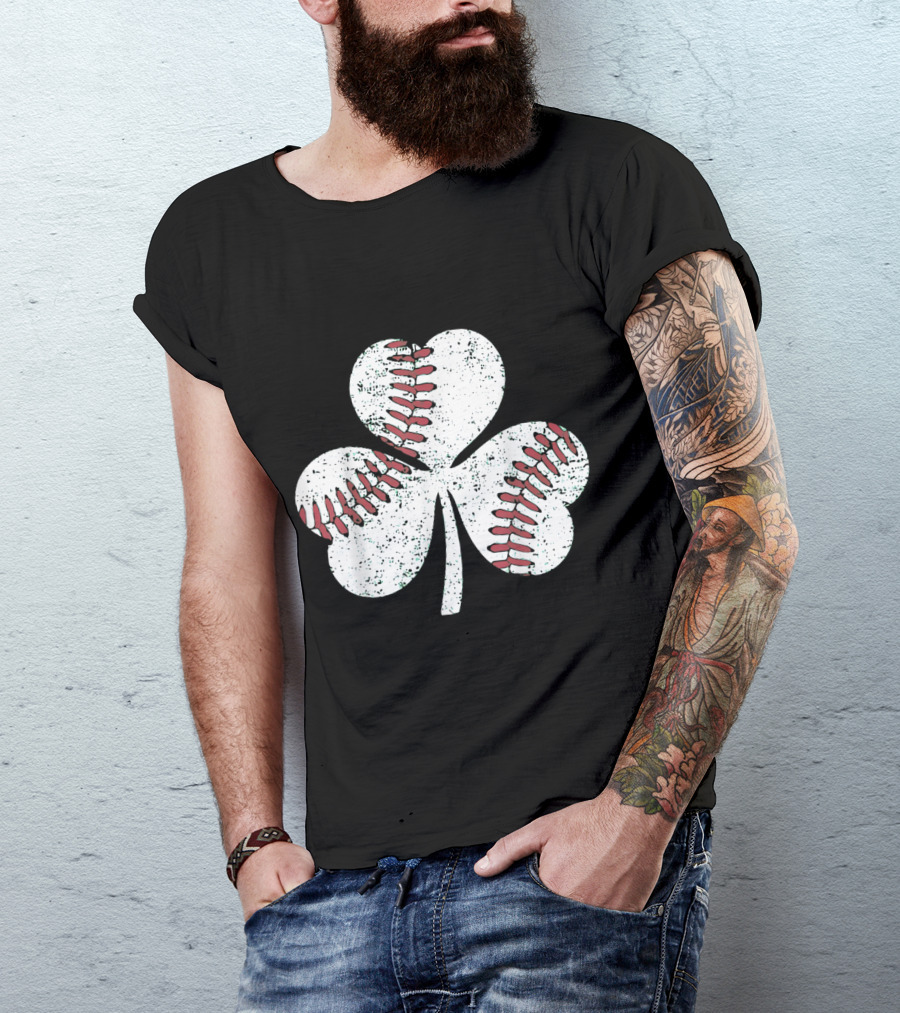 Clover Baseball Stitching Icon Symbolizing Sport And Luck T-Shirt