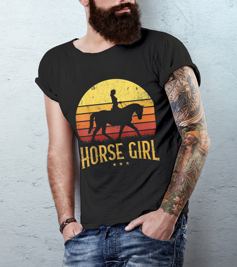 Horse Girl Silhouette Riding With Sunset Stripes T-Shirt