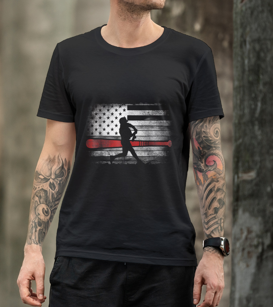 American Flag Baseball Bat USA Patriotic T-Shirt