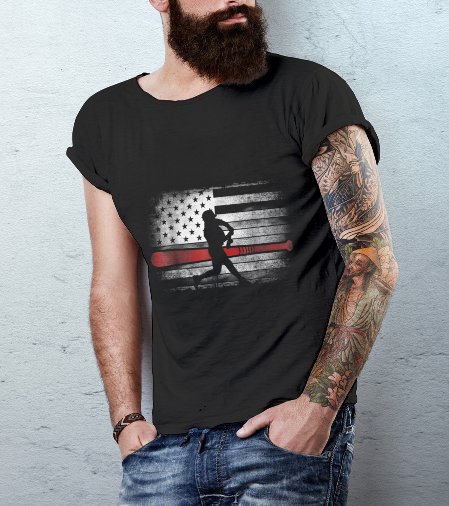 American Flag Baseball Bat USA Patriotic T-Shirt