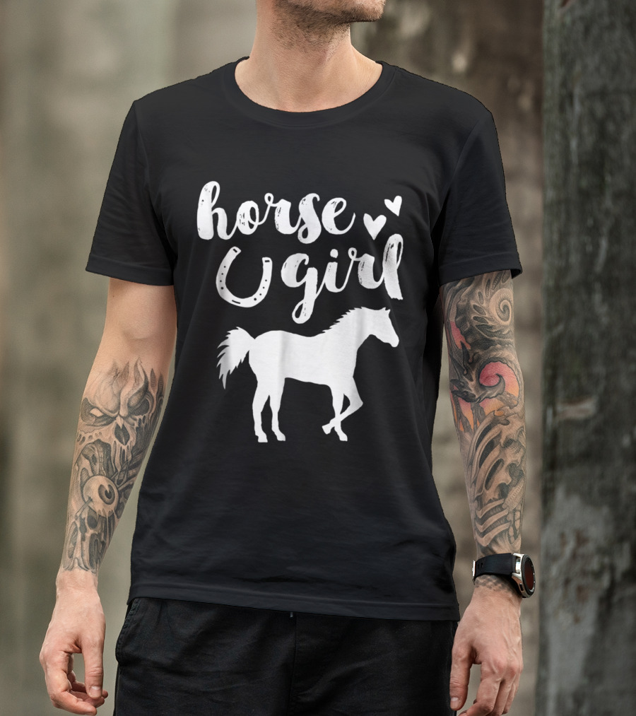 Horse Girl With Hearts And Silhouette Horse T-Shirt