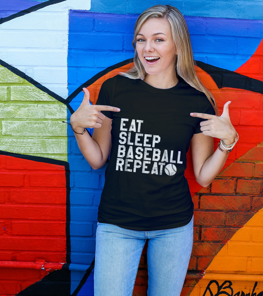 Eat Sleep Baseball Repeat With Baseball T-Shirt