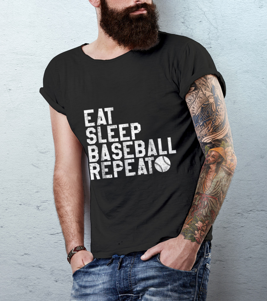 Eat Sleep Baseball Repeat With Baseball T-Shirt