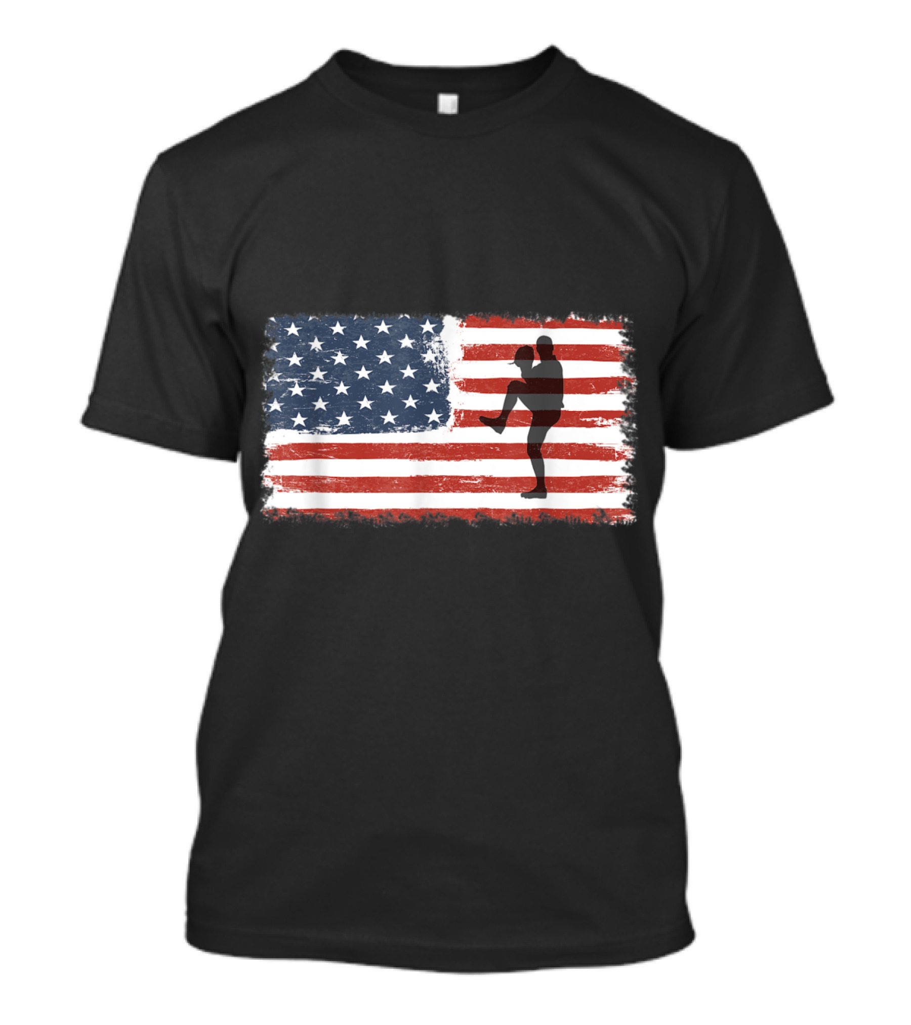 Baseball Pitcher Silhouette With American Flag Background T-Shirt
