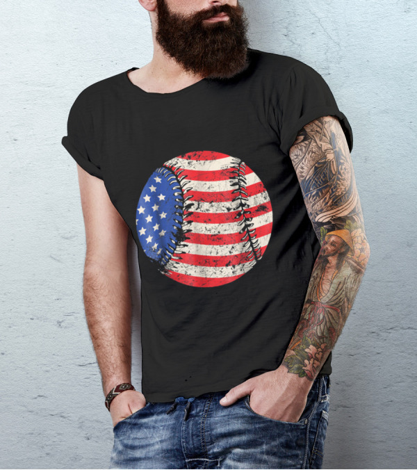 Patriotic Baseball With U.S. American Flag Stars And Stripes July 4th T-Shirt