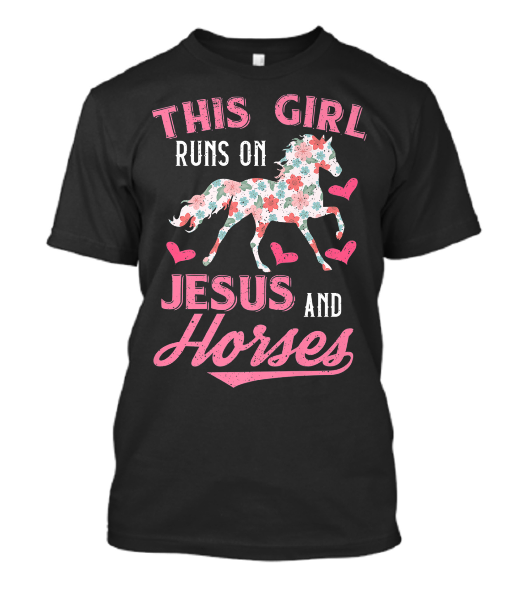 This Girl Runs On Jesus And Horses Floral Heart Horse T-Shirt