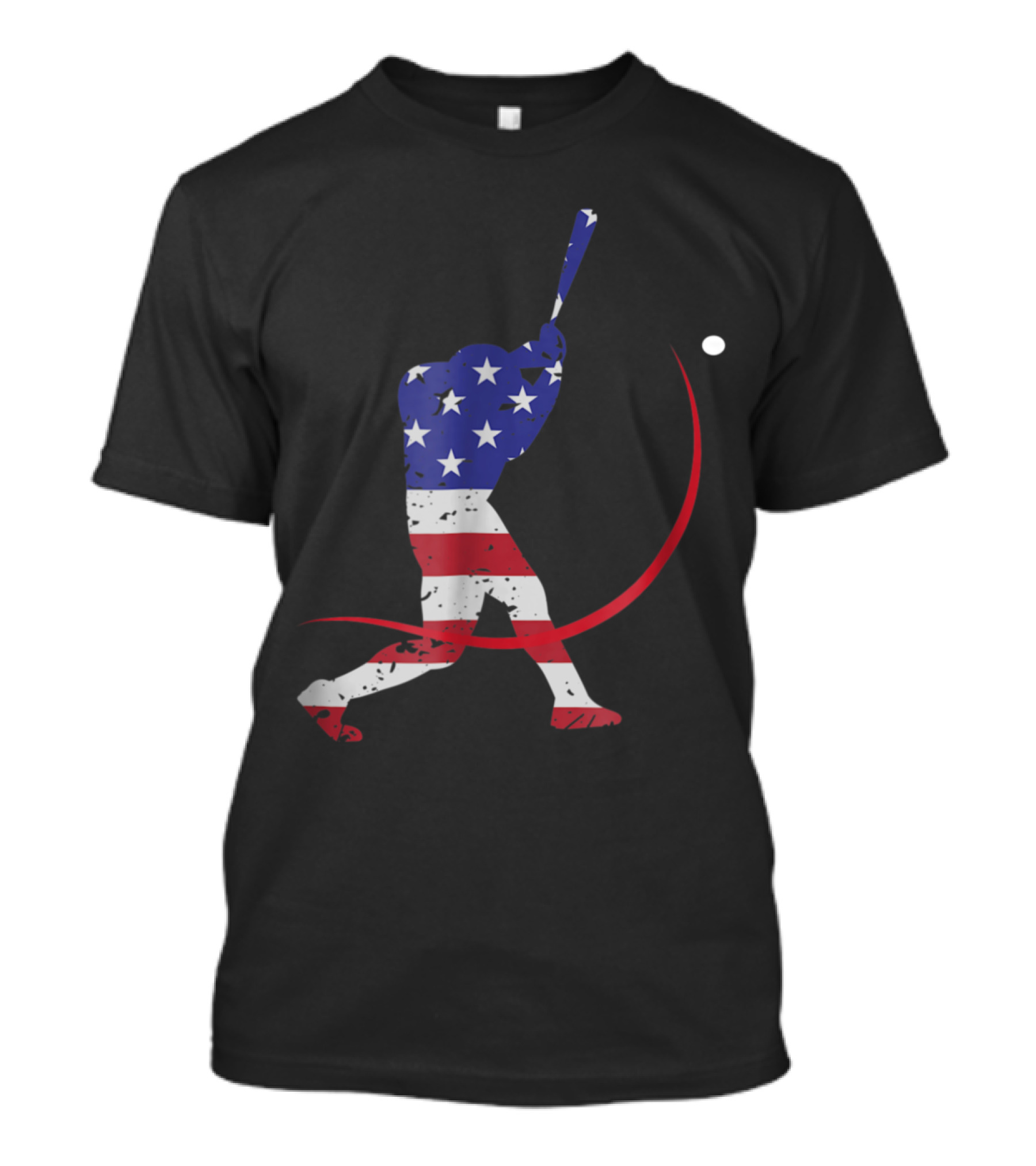 Patriotic Baseball American Flag Batter Swinging Against T-Shirt